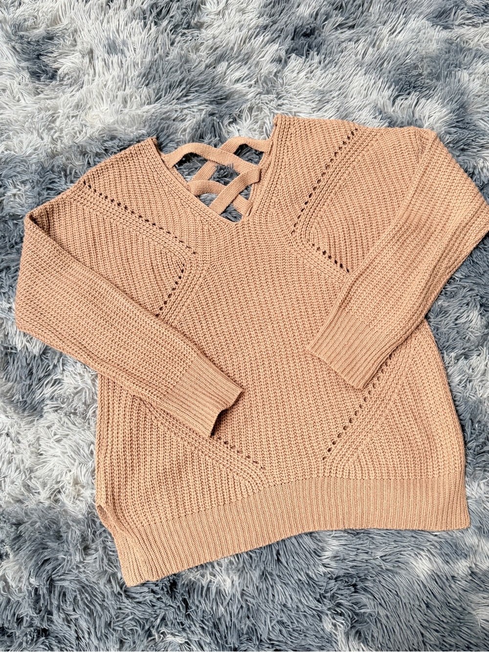 Express Crochet Knit long sleeve vneck top women small capsule coastal fisherman